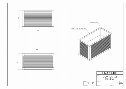 Rysunek techniczny: Donica V2 długa